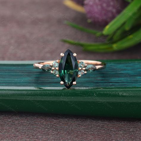 Green Sapphire Jewelry, Green Sapphire Marquise Engagement Ring, Blue Green Ring, Green Marquise Ring, Vintage Sapphire Engagement Ring 1920s Art Deco Diamond, Marquise Cut Sapphire Ring, Silver Engagement Rings Colored Stone, Green Marquise Engagement Ring, Emerald Marquise Ring