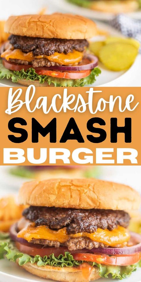 Blackstone Smash Burger Recipe (with a VIDEO!) Black Stone Hamburgers, Blackstone Grill Recipes Grilled Cheese, Black Stone Burger Recipe, Beef Griddle Recipes, Onion Smash Burgers On Blackstone, Black Stone Griddle Smash Burger, Smash Burgers On Blackstone Griddle, Burgers On A Griddle, Smash Burger Recipe With Onions