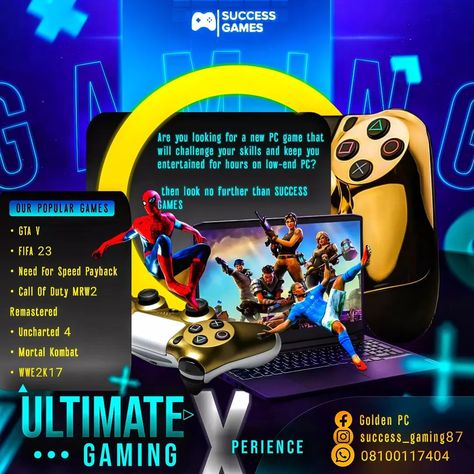 DESIGN DELIVERED‼️ Flyer design done for a gaming business : SUCCESS GAMES Your reviews are good to hear 😁 #graphicdesigner #design #art #photoshop #flyer #gaming #business Gaming Business, Gaming Lounge, Photoshop Flyer, Graphic Design Flyer, Business Success, Game Development, Flyer Design, Playstation, Design Art