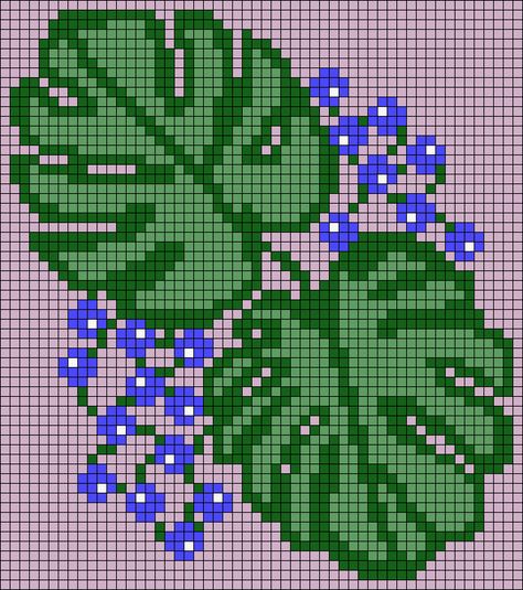 Alpha pattern #129246 variation #242684 | BraceletBook Monstera Leaf Pixel Art, Leaf Alpha Pattern, Plant Alpha Pattern, Alpha Knot, Tangled Flower, Ivy Vine, Baby Cross Stitch Patterns, Plants Wall, Tapestry Crochet Patterns