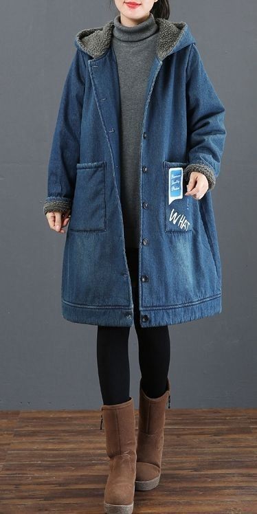 Mode Mantel, Blue Jean Outfits, Thick Coat, Denim Hoodie, Coat Women Fashion, Blue Coat, Coat For Women, Outfit Jeans, Winter Coats Women