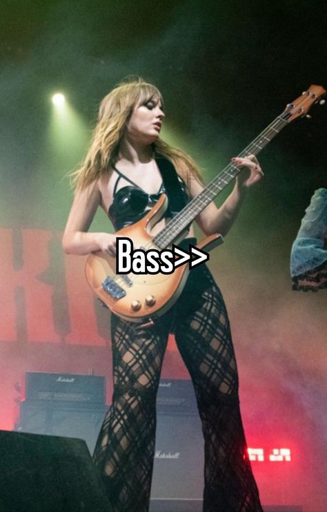 Bass bass guitar aesthetic whisper rockstar maneskin Cat Playing Bass Guitar, Bass Girl Aesthetic, Bass Memes, Bassist Quotes, Bass Player Aesthetic, Bass Guitar Wallpaper, Bass Outfits, Vic Core, Bass Guitar Aesthetic