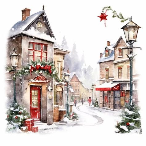 Page 37 | Watercolor Christmas House Images - Free Download on Freepik Landscape Clipart, Digital Decorations, Street Wall Art, Winter Clipart, Holiday Clipart, Clipart Christmas, Christmas Town, 수채화 그림, Watercolor Christmas