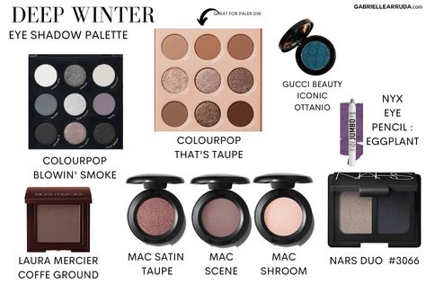 Deep Winter Contour, Eyeshadow For Deep Winter, Nail Colors For Deep Winter, True Winter Eyeshadow Palette, Deep Winter Natural Makeup, Cool Winter Eyeshadow Palette, Deep Winter Lipstick Shades, Dark Winter Eyeshadow Palette, Deep Winter Palette Outfits Aesthetic