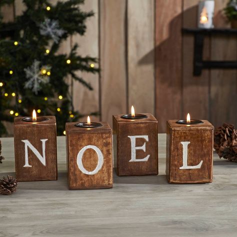 Tealight Holders NOEL Cube Set of 4 4x3x3 Christmas Tropical, Block Candles, Table Entryway, Winter And Christmas, Vhc Brands, Christmas Gathering, Stocking Tree, Holiday Greeting, Tealight Holder