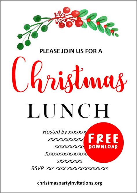 ▷ Free Printable Christmas Luncheon Invitations Templates 2020 Free Printable Christmas Invitations Templates, Lunch Invitation Template, Holiday Brunch Invitations, Christmas Party Invitations Free, Potluck Invitation, Holiday Luncheon, Lunch Invitation, Christmas Party Invitations Printable, Christmas Luncheon