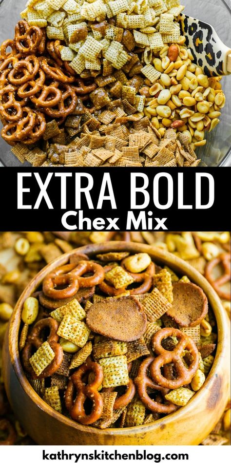 Homemade Bold Chex Mix Recipe (Baked & Extra-Bold Flavor) Bold Chex Mix Recipe, Chex Mix Recipes Spicy, Savory Chex Mix Recipes, Savory Chex Mix, Spicy Chex Mix, Salty Chex Mix, Homemade Chex Mix Recipe, Chex Mix Recipes Original, Original Chex