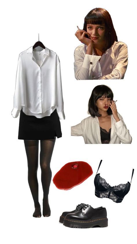 Mia Wallis Pulp Fiction Costume, Mia Wallace Outfit, Mia Wallace Halloween Costume, Mia Wallace Costume, Pulp Fiction Costume, The Professional Movie, Rocky Horror, Pulp Fiction, Halloween Ideas