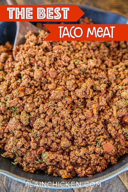 The BEST Taco Meat - our go-to recipe for taco night. Tastes as good as our favorite Mexican restaurant! Super easy to make and ready to eat in about 15 minutes. Ground beef, onion, garlic, chili powder, salt, cumin, diced tomatoes and green chiles, red pepper flakes, and water. You will never use a packet of taco seasoning again! Can freeze leftovers for a quick meal later. A must for taco night! #taco #groundbeef #mexican #tacomeat #tacotuesday Restaurant Taco Meat Ground Beef, Ww Sauces, Best Taco Meat Recipe, Taco Meat Seasoning, Best Taco Meat, Water Restaurant, Freeze Leftovers, Taco Meat Recipe, Mexican Chopped Salad