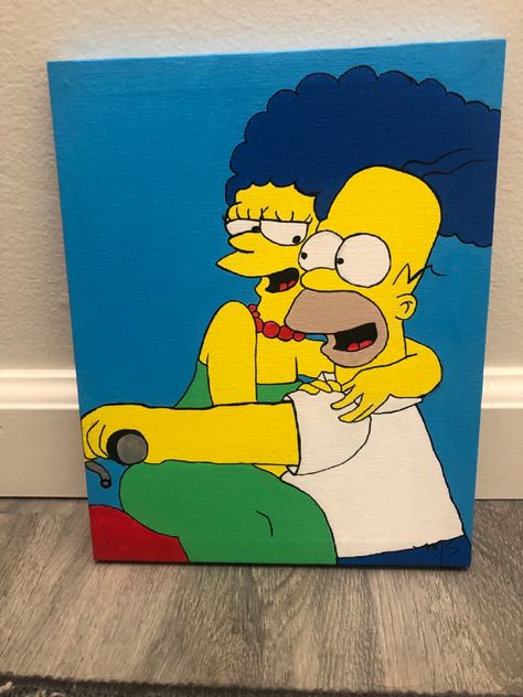 Simpsons Aesthetic Painting, Simson Paintings, The Simpsons Painting Ideas, The Simpsons Canvas Painting, Simpson Painting Ideas, Homer Simpson Paintings, Trippy Simpsons Painting, Half And Half Paintings, Simpsons Canvas Painting