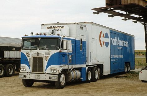 This sweet Kenworth leased to North American Van Lines was kicking back and relaxing when I snapped it at the Iowa 80 Truck Stop in Walcott, Iowa on July 13, 1990. Moving Trucks, Big Ford Trucks, Moving Van, Custom Lifted Trucks, Tractor Trailer Truck, Truck Stop, American Trucks, Van Lines, Road Train