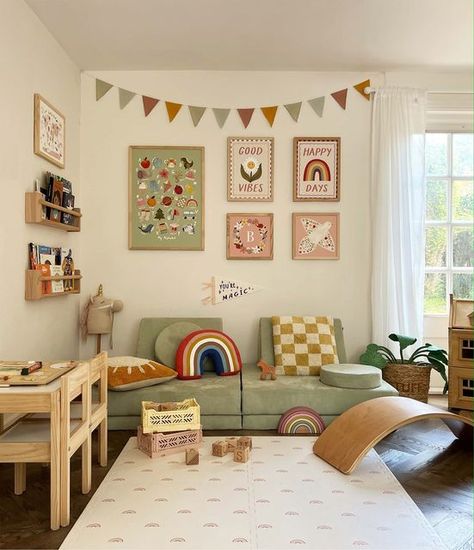 Hayley • Kid of the Village on Instagram: "WEEKEND ☀️  A few of your favourites in the playroom today - and I’m loving this vibe! 🌸   Save 15% when you buy any 3 prints together - no code needed ✨  Have a fabulous weekend everyone! 🩷  #playroom #nursery #childrensdeco #interiors#kidsroomdecor #nurseryideas #girlsroom #kidsroom #homedecor" Small Playroom, Kids Room Deco, Kids Rooms Inspo, Toddler Boy Room Decor, Baby Playroom, Toddler Playroom, Toddler Boys Room, Nursery Room Inspiration, Playroom Design