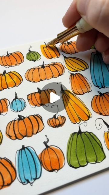 Brandon Campbell 🖋 on Instagram: "Last fall I drew about a thousand pumpkins for these original pumpkin postcards. I’m still a little pumpkined out from that so here is a repost of that vid from last year :) @andrea.nelson.art does a great & fun job explaining this process in her take on these blobkins, go check it out 🎃🖋️🖋️🖋️  #pumpkinart #penandink #drawingprocess #artprocess #drawingtutorial #inktober #halloweenart #artistsoninstagram" Watercolor Pencil Art, Pumpkin Drawing, Watercolor Postcard, Pumpkin Cards, Relaxing Art, Halloween Artwork, Diy Watercolor Painting, Watercolor Projects, Pumpkin Art