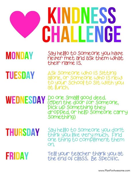 Free Printable Back-to-School Kindness Challenge! Can't wait to do this with my kids the first week of school - and these printables are ADORABLE! #backtoschool #teachkindness Kindess Week Preschool, Lesson On Kindness For Middle School, Classroom Kindness Challenge, Kindness Campaign Ideas, Kindness Activities For High Schoolers, School Kindness Ideas, Start With Hello Week Activities, Teaching Kindness To Preschoolers, Kindness Activities For School