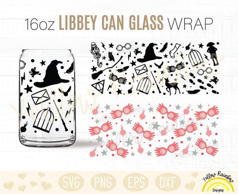 Harry Potter Beer Can Glass Cup, Harry Potter Cup Wrap Svg, Harry Potter Cup Svg, Harry Potter Glass Cup, Harry Potter Cricut Projects, Harry Potter Beer, Hufflepuff Cup, Harry Potter Cups, Libby Glasses