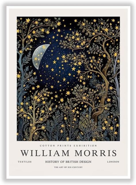 Amazon.com: Generic William Morris Print William Morris Exhibition Print William Morris Poster Vintage Wall Art Textiles Art Vintage Poster Moon and Stars on the Wall Art Posters(12x16inchs，Unframed): Posters & Prints Aesthetic Wall Decor Pictures Vintage, William Morris Interior, Moon Paintings, Celestial Vintage, William Morris Prints, Space Posters, Celestial Pattern, Poster Moon, William Morris Poster