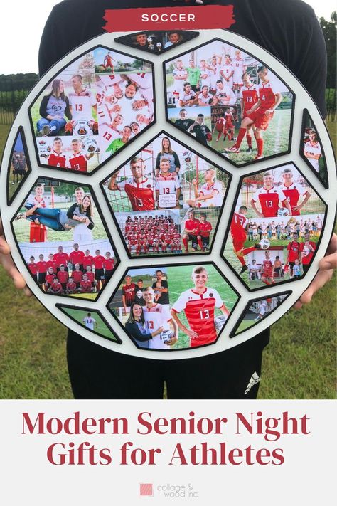 The best team soccer gifts? Hands down, the gift of memories! Create amazing soccer gifts for boyfriend and find the best soccer gifts for girls ideas. Start yours now at Collage and Wood. Your soccer player will love this! Soccer Ball Picture Collage, Soccer Memorabilia Display, Soccer Themed Gift Basket Ideas, Senior Night For Soccer Ideas, Soccer Display Ideas, 8th Grade Night Soccer Poster, Soccer Valentine Ideas, Soccer Playoff Posters, State Soccer Poster Ideas