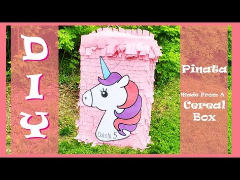 Cereal Box Pinata Diy, Cereal Box Pinata, Playhouse Furniture, How To Make Pinata, Cardboard Fireplace, Cardboard Playhouse, Diy Pinata, Cardboard Toys, Unicorn Theme