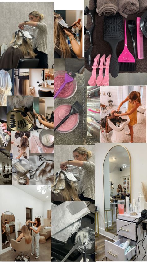 Hairstylist Career, Professional Makeup Artist Kit, Beauty School Cosmetology, Hair Salon Pictures, Hairstylist Branding, Work Vision Board, Beauty Careers, Hairdresser Salon, Cosmetology Student