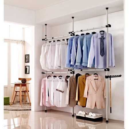 Lv. life 4 Poles Adjustable Home Garment Hanger Clothes Rack Simple Closet Wardrobe,Clothes Rack Clothes Hanger Storage, Closet Clothes Storage, Clothes Hanger Rack, Diy Clothes Rack, Hanger Clothes, Diy Coat, Bar In Casa, Simple Closet, Portable Closet