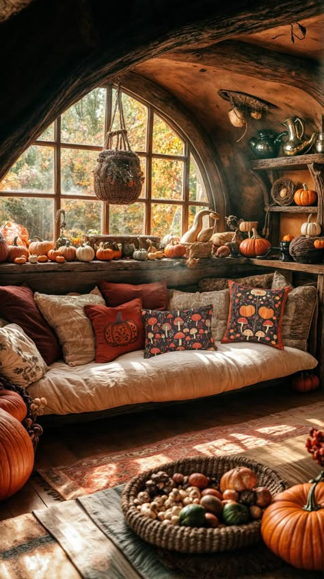 Transform your space with our Cottagecore Fall Decor Pillow Collection, featuring a selection of autumn-themed pillows perfect for adding a cozy, rustic touch to your home. Embrace the charm of the season with our enchanting pumpkin and mushroom designs, ideal for cottagecore, rustic farmhouse, or woodland-inspired decor. Pillow Designs: Harvest Night Pillow (16x16) - Polyester: This autumn pumpkin throw pillow features a vibrant design of pumpkins and mushrooms against a dark background, perfect for Halloween decor or adding a warm fall accent to your sofa or bed. White Mushroom Suede Pillow (16x16) - Faux Suede: Featuring a delicate white mushroom pattern, this cottagecore pillow adds a touch of vintage charm to any room, ideal for elegant woodland-themed decor or could also look great i Cozy Fall Room, Pumpkin Mushroom, Mushroom Designs, Cottagecore Fall, Bonus Room Ideas, Cottagecore Living, Old World Kitchens, Diy Wooden Crate, Fall Room