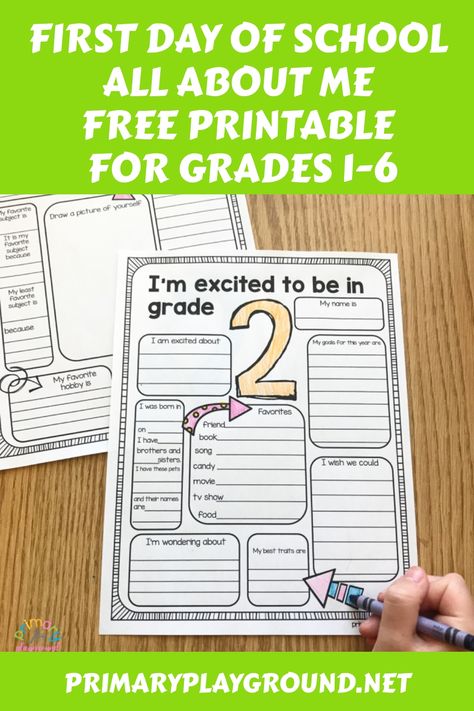 Welcome the students back to school and find out a little bit about them! This free printable first day of school All About Me gives your students an opportunity to tell you all about themselves. From things about their family, what they are good at, what they’re nervous about and so much more. It is a valuable tool for gaining helpful information that will help students succeed in your classroom. Perfect for back to school. School All About Me, School Template, Printables Free Kids, School Printables, Family Project, 1st Day Of School, All About Me, Im Excited, All About Me!