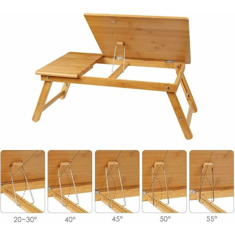 Mobilier d'intérieur > Meuble de bureau > Bureau HOMFA, La description: -Vous cherchez toujours une table comme celle-ci ? Le support pour ordinateur portable HOMFA est certainement le meilleur choix ! -Fabriqué en bambou 100% naturel, d'excellente qualité. -Surface de position réglable en 5 inclinaisons, pieds de table non seulement réglables en continu mais également pliables, barre de butée, loquets métalliques, tiroir, sans bord ni bavure. - Une conception bien pensée et un traitement mervei Folding Wooden Stool, Laptop Stand Wood, Work Desk Organization, Laptop Desk For Bed, Foldable Furniture, Woodworking Projects Unique, Drawing Desk, Portable Bed, Furniture Design Wooden