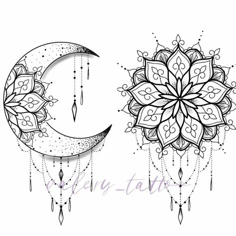 Dotwork Tattoo Mandala, Sun And Moon Mandala, Moon Sun Tattoo, Sun Mandala, Moon Mandala, Kunst Tattoos, Tattoo Zeichnungen, Moon Tattoo Designs, Inspiration Tattoos