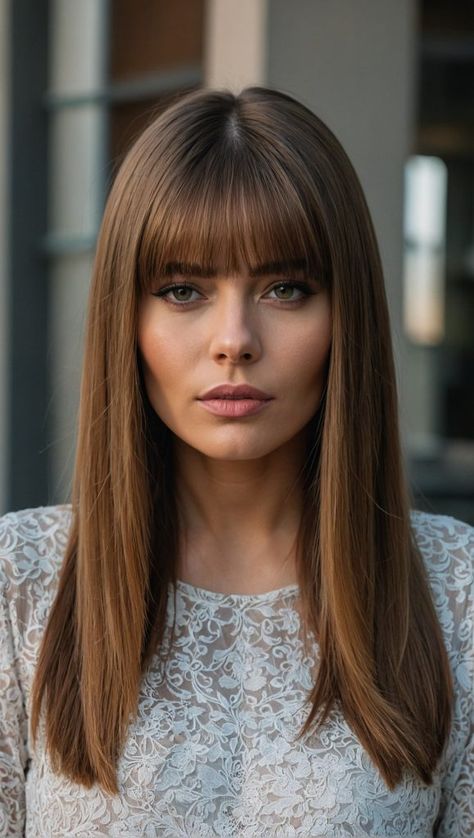 Poker Straight Hair Hairstyles, A Line Bangs, Long Straight Hair Ideas, Dark Hair Bangs, Straight Hair Ideas, Bangs 2022, Hairstyles For Long Straight Hair, Sleek Straight Hairstyles, Italian Hair