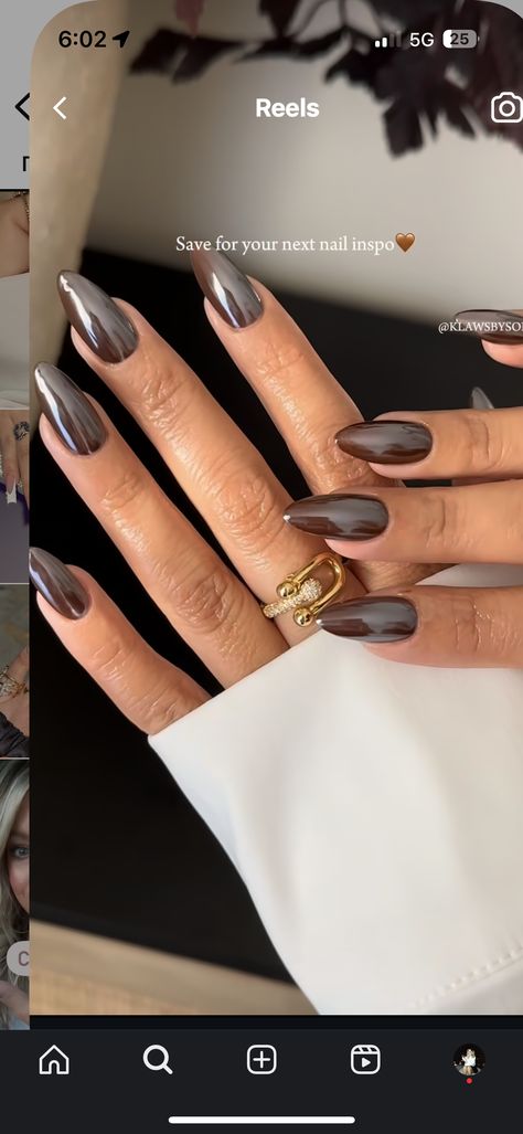 Brown Chrome Nails, Dark Brown Nails, Brown Chrome, Dark Nails, Brown Nails, French Tip Nails, Chrome Nails, Nail Inspo, Dark Brown