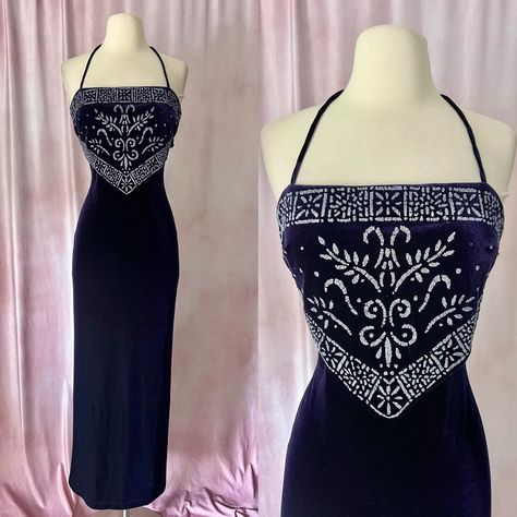 Vintage Y2K 2000s Formal Dress 9/10 Purple Halter Maxi Beaded Velvet Fairy Goth | eBay Purple Halter, Fairy Goth, Halter Maxi, Y2k 2000s, Formal Dress, 9 And 10, Vintage Y2k, Velvet, Formal Dresses