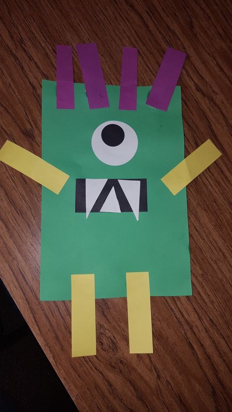 Rectangle Monster Craft, Square Monster Craft, Pre K Rectangle Activities, Rectangle Craft Preschool, Rectangle Shape Crafts For Preschool, Rectangle Art For Toddlers, Rectangle Activity For Preschool, Rectangle Preschool Crafts, Rectangle Art Preschool