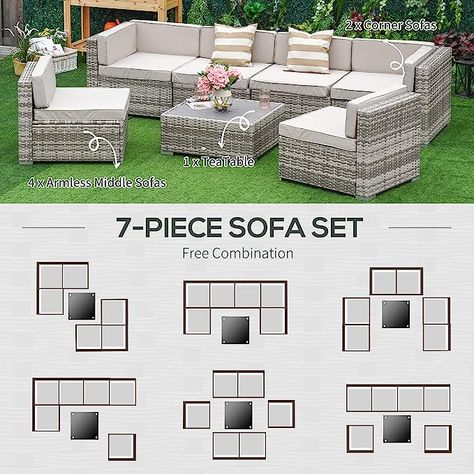 Sectional Patio Furniture, Rattan Patio Furniture, Cozy Throw Pillows, Outdoor Patio Set, Rattan Furniture Set, Patio Sofa Set, Sectional Furniture, Backyard Furniture, Outdoor Patio Furniture Sets