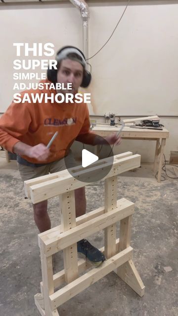 Thomas Orr on Instagram: "Build an easy adjustable sawhorse! This horse is super sturdy and very functional! It takes 4, 8ft 2x4s and 2 carriage bolts! Sorry for no metric number right now, to convert all of that would be too time consuming sith my chrrent schedule but in the future i will be truing to come up with a sokution! Thanks! #woodworking #woodwork #woodworker #sawhorse #diysawhorse #woodworkingproject #woodworkingtips #woodworkingtip #woodworkingbusiness #woodworkingskills #diy" Adjustable Sawhorse Diy, Adjustable Sawhorse Plans, Adjustable Saw Horse Plans, Saw Horses Ideas, Plywood Sawhorse, Adjustable Saw Horse, Saw Horse Plans, Diy Saw Horse, Diy Sawhorse