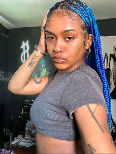 pinterest//@shaizzleee🧚🏽‍♀️ Blue Braids, Cute Braided Hairstyles, Protective Hairstyles Braids, Pretty Braided Hairstyles, Girls Hairstyles Braids, Gray Hair, Black Girls Hairstyles, Aesthetic Hair, Pretty Hairstyles