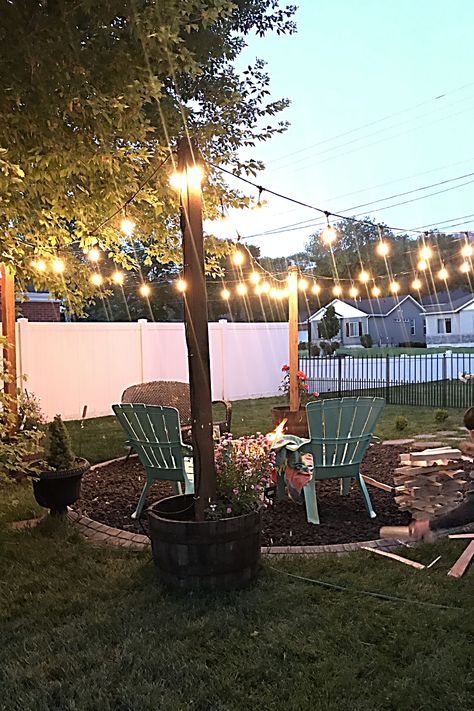 Patio Lights String Ideas - No time to search for the products you're hunting for? Check out Amazon.com now! Whiskey Barrel String Lights, Whiskey Barrel Planter With Lights, Whiskey Barrel Planter, Outdoor String Lights Patio, Barrel Ideas, Backyard Bonfire, Diy String Lights, Hanging String Lights, Bonfire Party