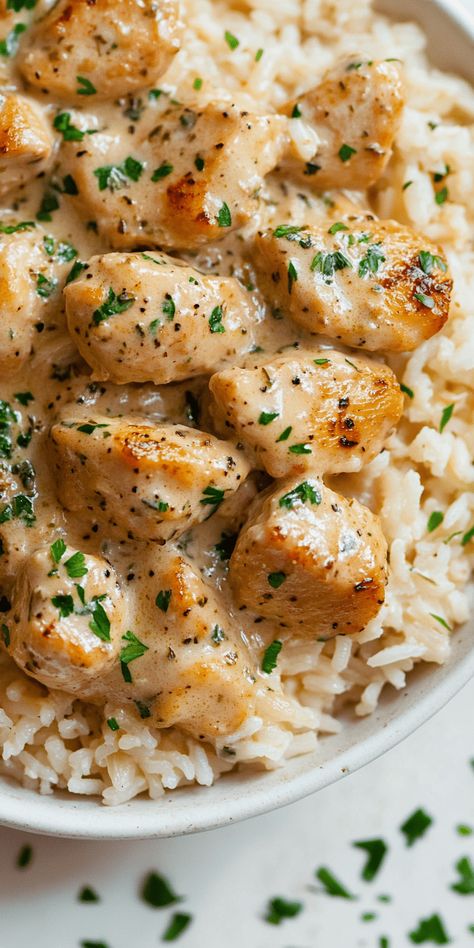 Creamy Herb Chicken & Basmati Rice – Chasety What To Eat With Basmati Rice, Creamy Herb Chicken And Basmati Rice, Chicken And Rice Dishes Easy, Basmati Rice And Chicken Recipes, White Rice Meals Easy, Chicken Basmati Rice Recipes, Precooked Rice Recipes, Rice And Protein Recipes, Dinners Over Rice