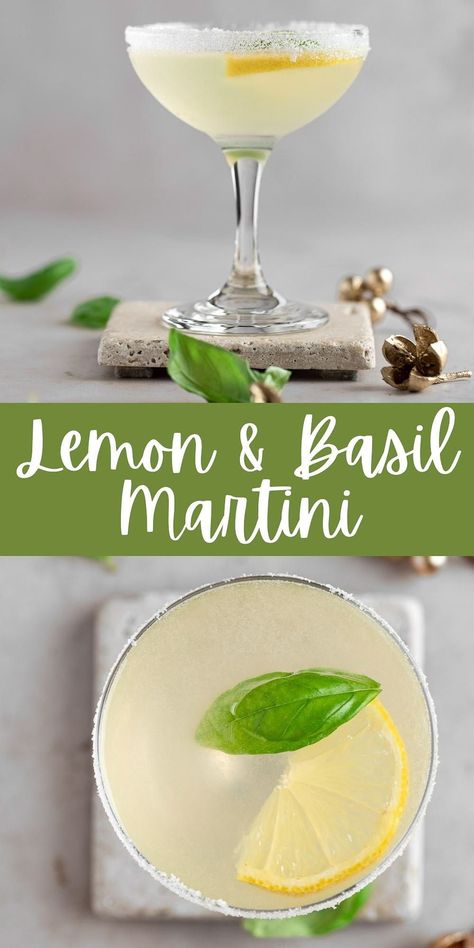 Lemon Basil Vodka Tonic, Lemon Basil Simple Syrup, Fresh Lemon Cocktails, Lemon Batch Cocktail, Lemon Basil Cocktail Recipes, Basil Alcoholic Drinks, Basil Simple Syrup Cocktails, Lemon Basil Martini, Drinks With Basil Alcoholic