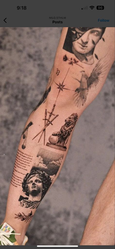 Side Men Tattoo, Microrealism Patchwork Tattoo, Italian Tattoo Sleeve, Bottom Shin Tattoo, Renecansse Tattoo, Leonardo Da Vinci Tattoo Ideas, Greek Patchwork Tattoo Sleeve, Roman Patchwork Tattoo, Wrap Leg Tattoo Women