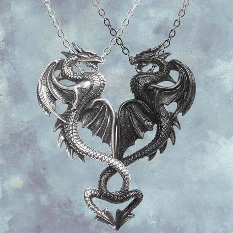 gothic home decor - gothic decor -  Dragon Tryst Pair of Necklaces - High Quality  from DARKOTHICA® Shop now at DARKOTHICA® Emo Jewelry, Stuck Together, Dragon Heart, Geometric Pendant Necklace, Cosplay Jewelry, Paired Jewelry, Expensive Jewelry Luxury, Dragon Jewelry, Magical Jewelry