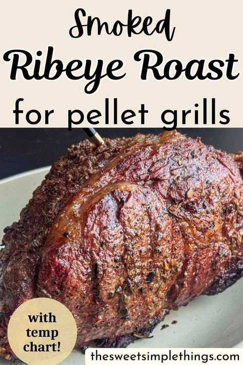 You'll love the rich, melt-in-your-mouth flavors of this slow-smoked Traeger ribeye roast! This garlic herb-seasoned boneless prime rib is tender and savory. If you're searching for the best ribeye roast recipes, this one is a must-try. Served with a delicious horseradish sauce, it captures the essence of smoked prime rib perfectly. Whether you want Traeger grill recipes or just a smoked prime rib roast, the flavors make this dish the perfect celebratory meal for holidays or special occasions. Smoked Ribeye Roast, Ribeye Roast Recipes, Boneless Prime Rib, Boneless Prime Rib Roast, Smoked Prime Rib Roast, Smoked Prime Rib, Prime Rib Roast Recipe, Traeger Grill Recipes, Ribeye Roast