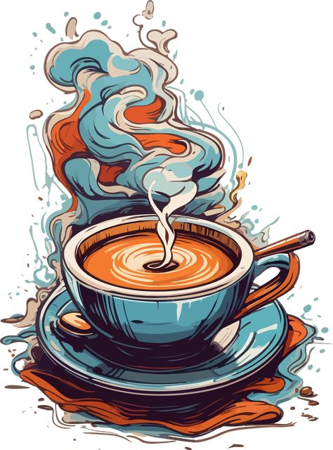 Vintage Cup of Coffee Illustration AI Generative Coffee Cups Illustration, Coffee Steam Illustration, Coffee Cup Art Illustration, Coffee Drawing Ideas, Cup Drawing Art, Coffee Art Painting Ideas, Illustration Art Coffee, Coffee Illustration Design, Coffee Illustration Art