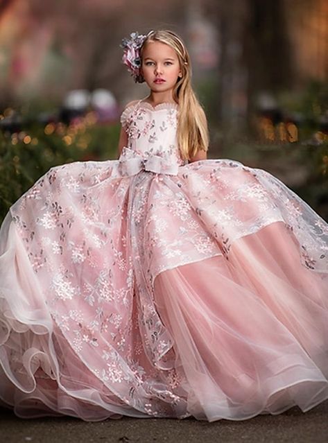 Pink Ball Gown, Girls Dresses Online, Girls Pink Dress, Christening Dress, Cheap Dresses Online, Tulle Ball Gown, Gowns For Girls, Pink Tulle, Girls Party Dress