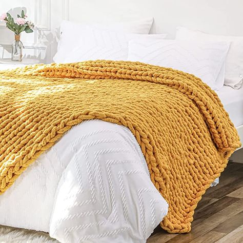 Amazon.com: Chunky Knit Blanket Throw 51x63, Soft Chenille Yarn Giant Knitted Throw Blanket, Big Knit Blankets Chunky, Thick Cable Knit Throw, Large Rope Crochet Throw Blankets for Couch Bed Sofa (Mustard Yellow) : Home & Kitchen Chunky Cable Knit Throw, Cable Knit Blanket, Cable Knit Throw Blanket, Big Knit Blanket, Cable Knit Blankets, Cable Knit Throw, Chenille Blanket, Chunky Crochet Blanket, Hand Knit Blanket