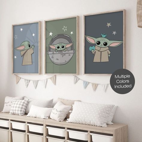 Star Wars Baby Nursery, Nursery Art Neutral, Baby Boy Nursery Stars, Star Wars Baby Room, Decoracion Star Wars, Nursery Ideas Boy, Yoda Art, Star Wars Wall, Star Wars Nursery