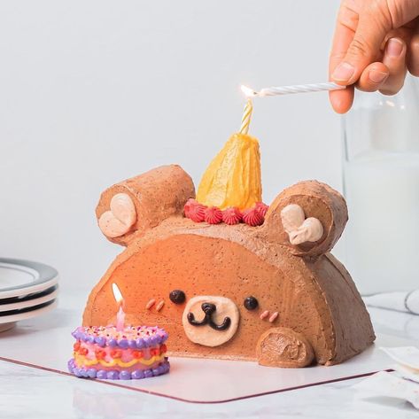 Kawaii Cakes Birthday, Bear Cake Ideas, Birthday Cake Bear, Kawaii Birthday Cake, Cute Bear Cake, Kawaii Cakes, Bear Birthday Cake, Cake For Mom, Cake Korean