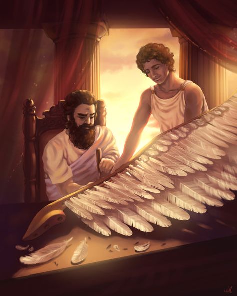 Daedalus And Icarus Story, Daedalus And Icarus Drawing, Dedalus And Icarus, Icarus Myth, Daedalus And Icarus, Greek Mythology Stories, Ancient Greece Art, Icarus Fell, Cute Lounge Outfits