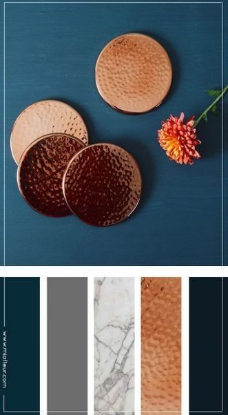 Copper Colour Palette, Copper Colour Scheme, Copper Living Room, Floor Paint Colors, Navy And Copper, Copper Interior, Copper And Grey, Decor Color Schemes, Living Room Decor Colors