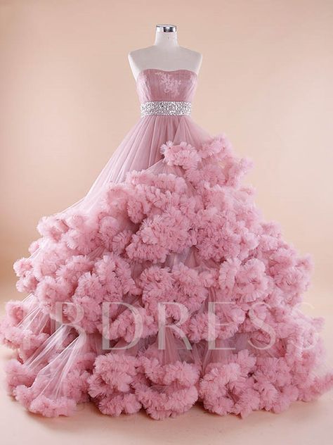 Tiered Wedding Dress, Kain Tile, Tulle Ruffles, Gaun Fashion, 파티 드레스, Pink Wedding Dress, Bridal Ball Gown, Prom Ball Gown, Cute Prom Dresses