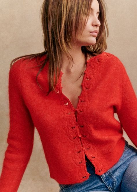 True Winter Outfits, Cashmere Cardigan Outfit, Sezane Cardigan, Thrift List, Red Knit Cardigan, 2023 Wishlist, 2024 Wardrobe, True Spring, Knitwear Inspiration